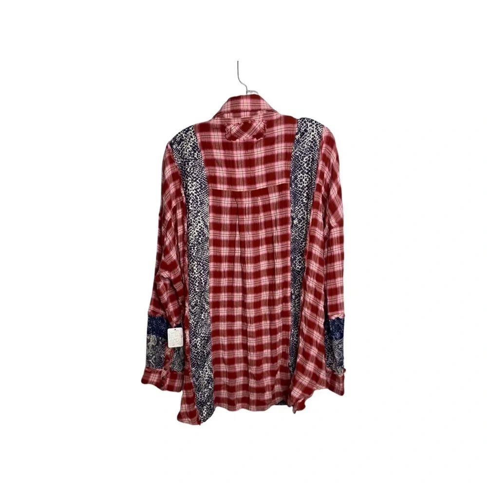 Free People We the Free (Fields of Plaid) snap button front & sleeve shirt Sz S